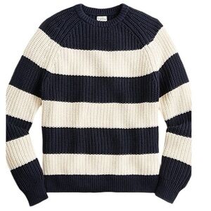 J.Crew size L cotton shaker-stitch crewneck sweater in navy & white stripe